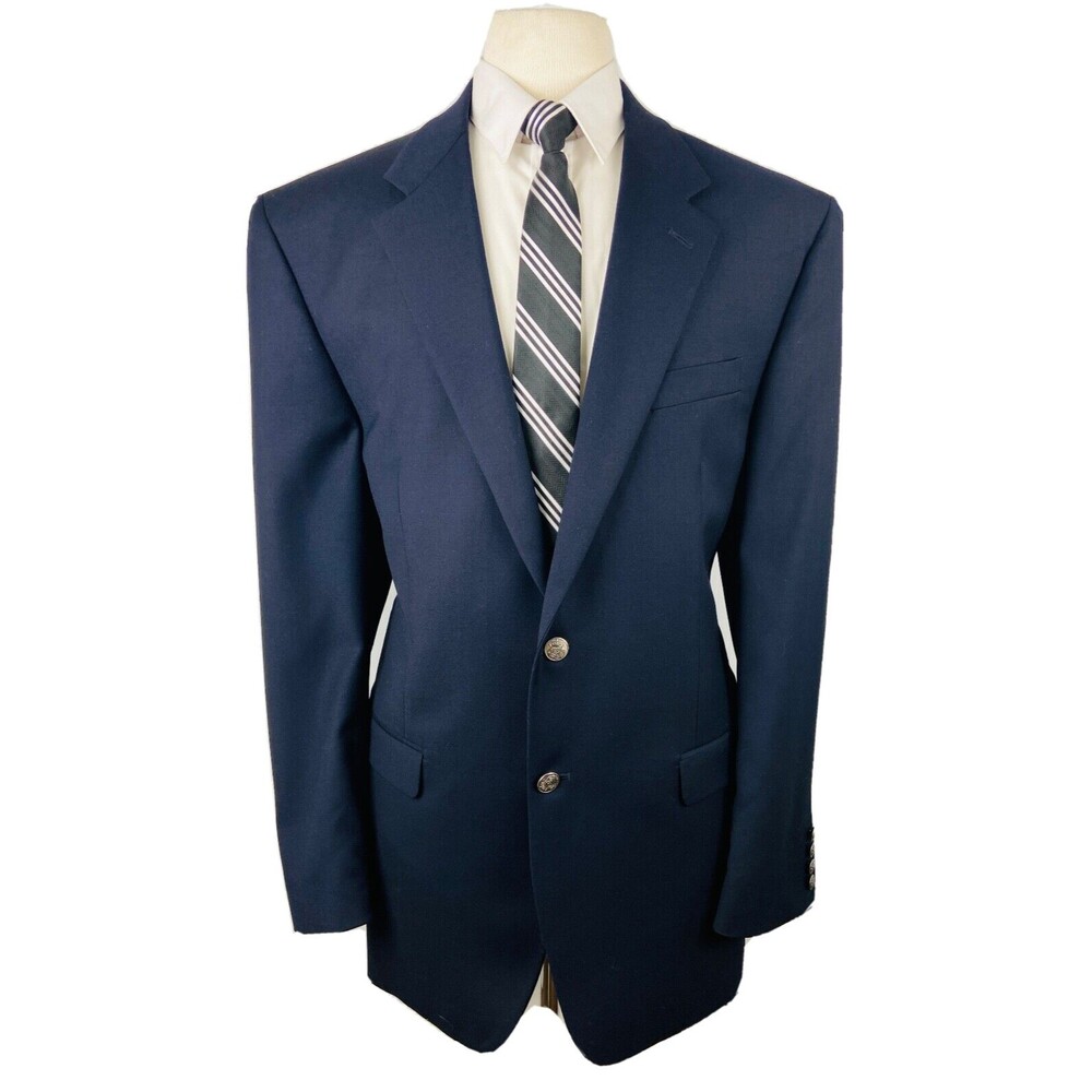 MICHAEL KORS MENS 44L NAVY SILVER METAL BUTTON BLAZER SPORT COAT SUIT JACKET